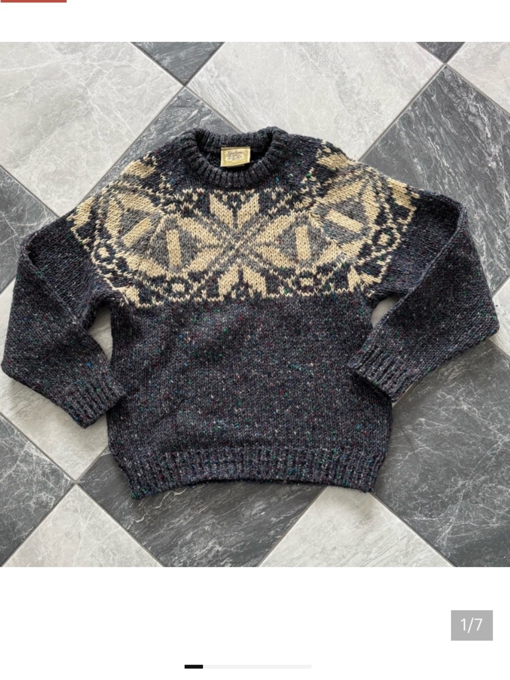 Gaeltarra Vintage Wool Sweater - Made in Ireland - Ladies Size S - Gray & Cream